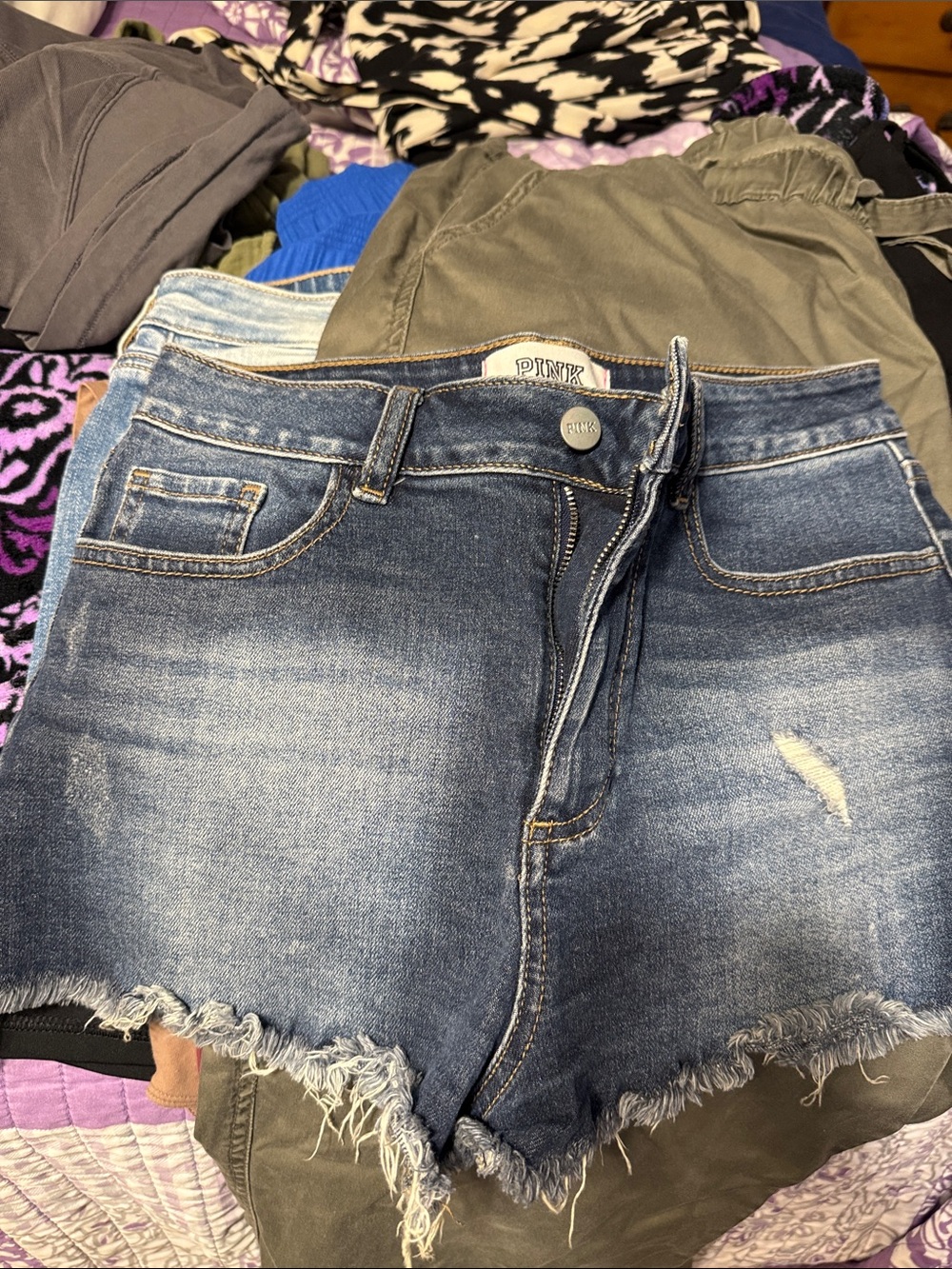 PINK Victoria's Secret Distressed Mid Blue Denim Cutoff Shorts
